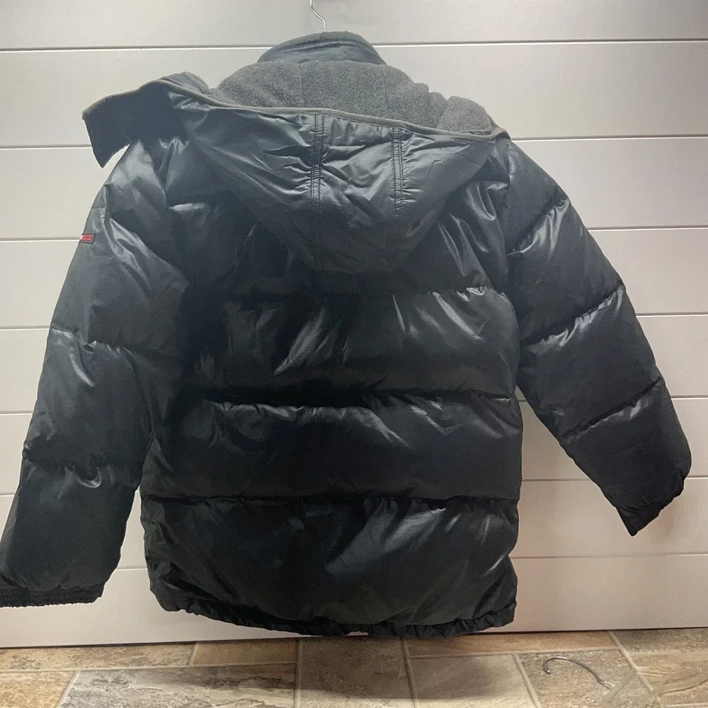Gap Kids Boys Black Puffer Jacket Fleece Lined Hooded Winter Coat Size L 10